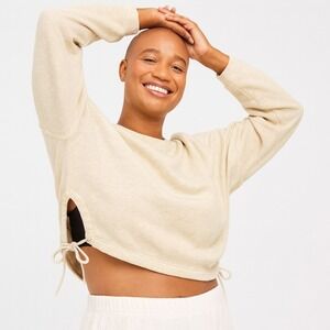 OFFLINE by Aerie Cozy‎ Drawstring Cropped Sweatshirt Light Beige Heathered Small